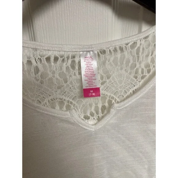 Medium Lace Mid Sleeve Knit Design White Blouse - Picture 2 of 3